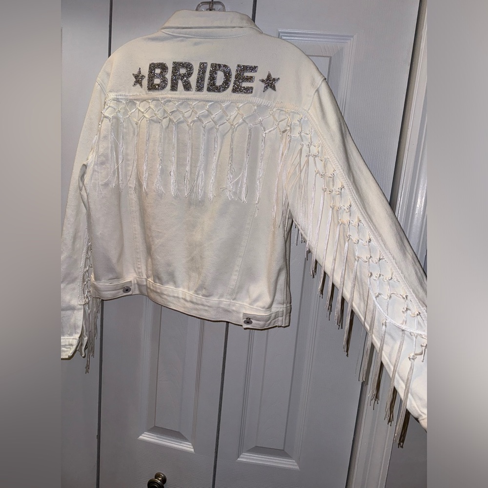 Bride White Denim Western Fringe Jacket